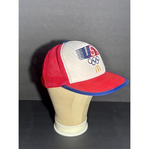 Vintage McDonald’s USA Olympics Trucker Hat Red White Blue Mesh Snapback - Picture 2 of 6